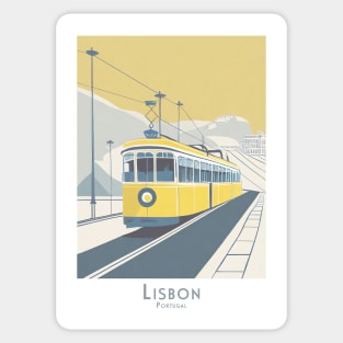 Vintage Lisbon Tram Travel Poster Sticker